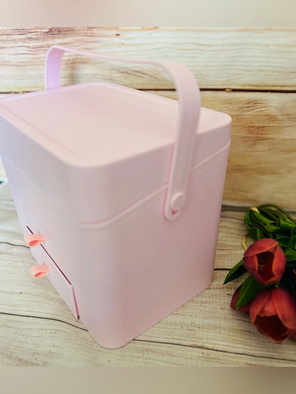 Light Pink Portable Makeup Cosmetic Storage Box NEW